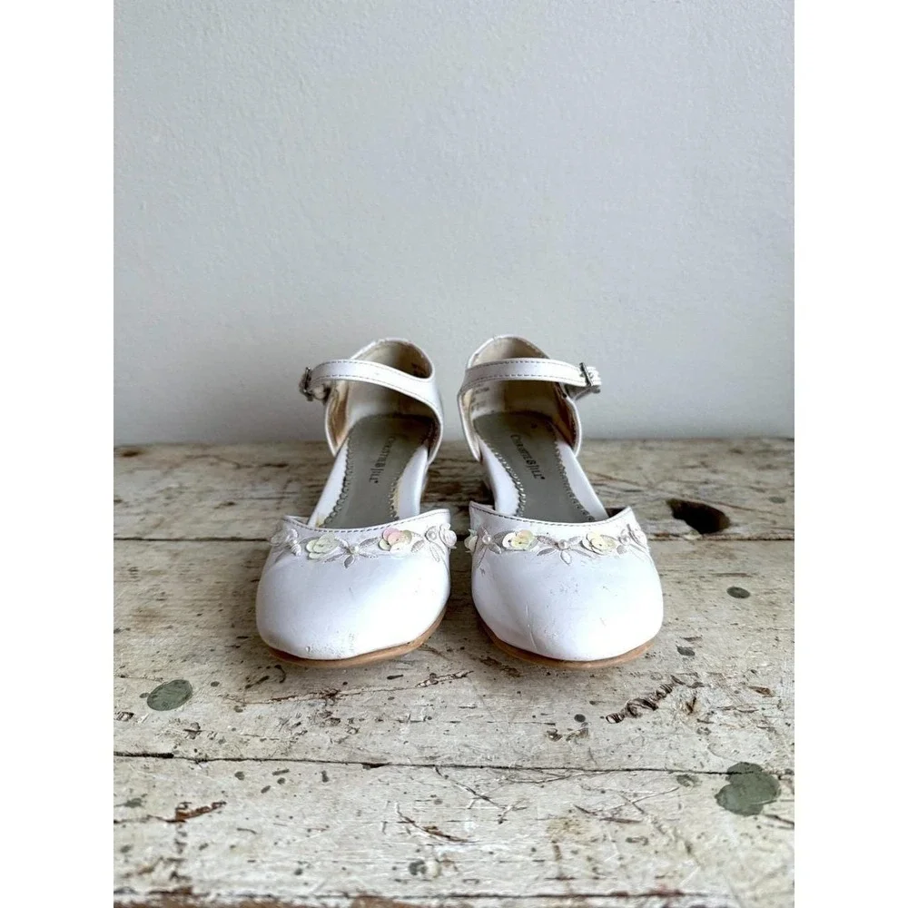Christie & Jill Girls Size 1M White Isla Floral Heel Dress Shoes